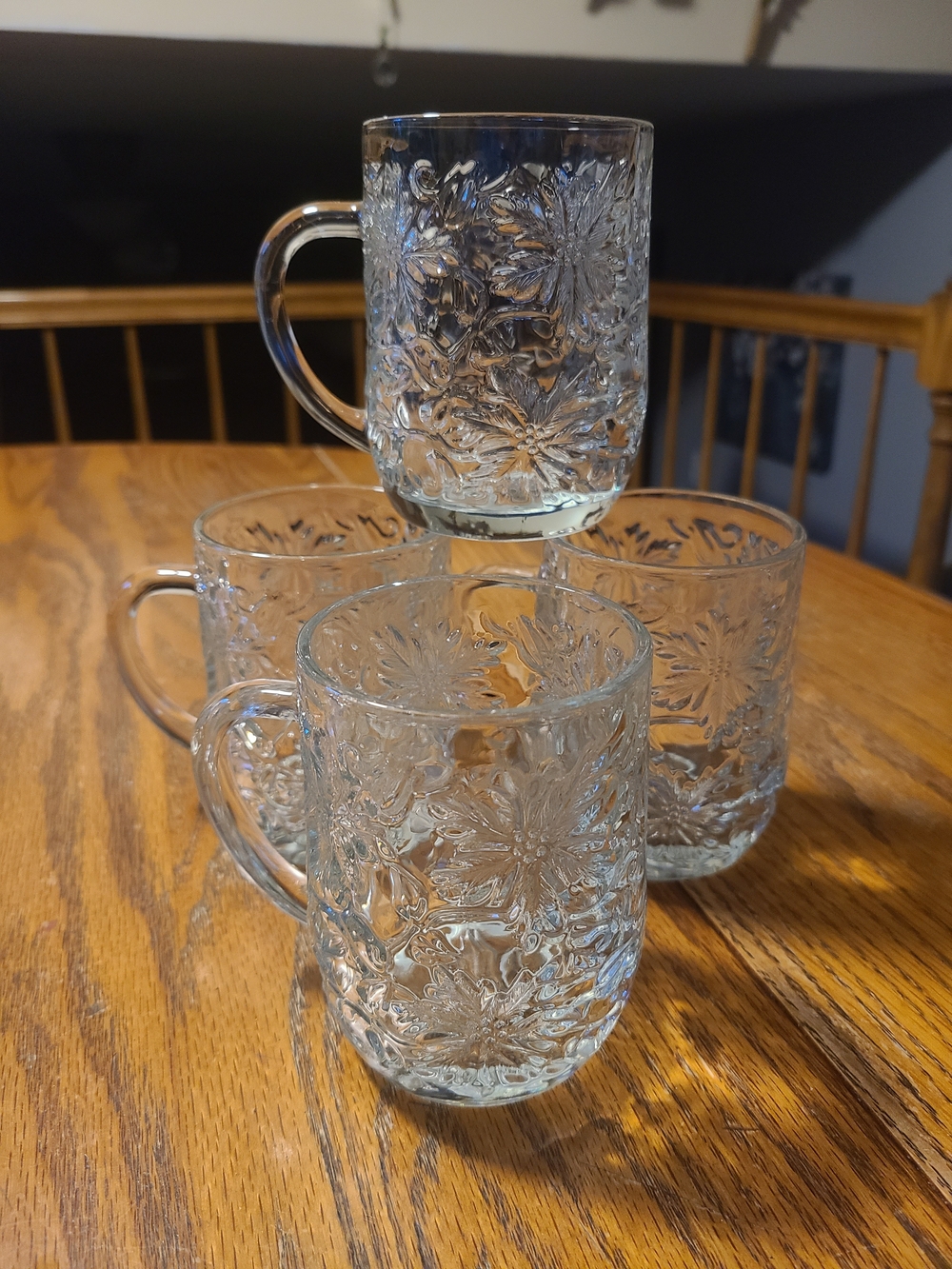 Princess House Fantasia Glass Pointsettia Mugs - Set of 4